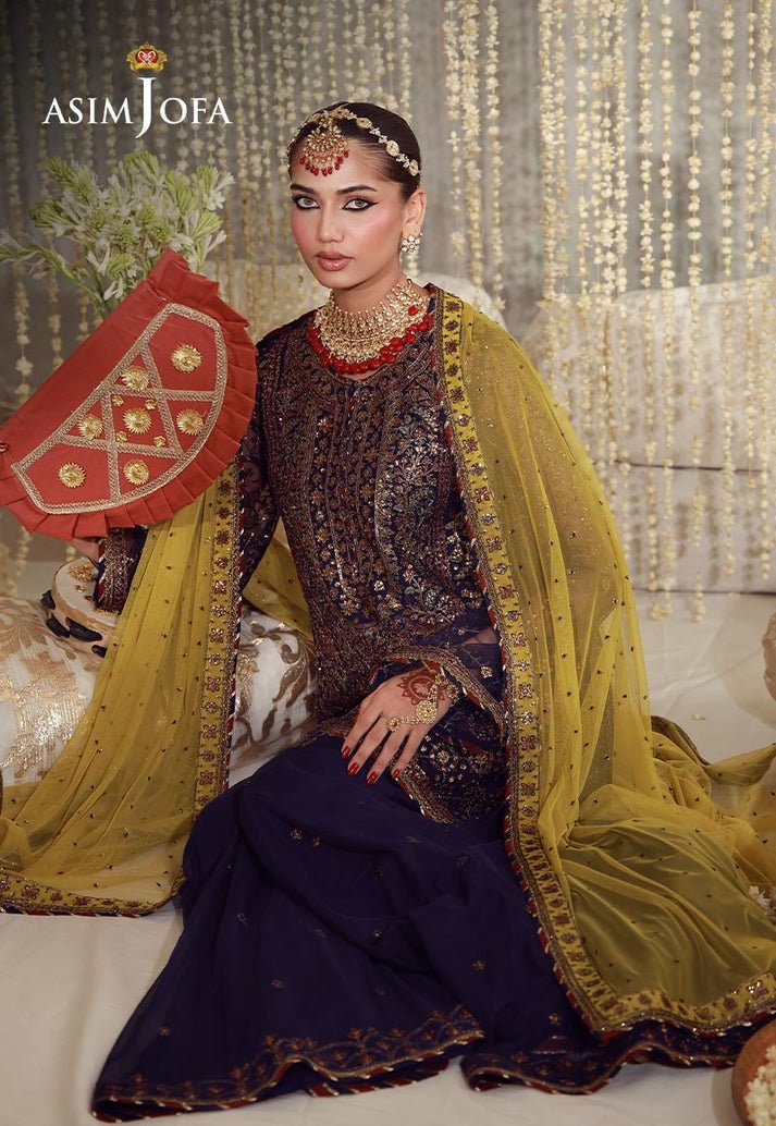 Asim Jofa | Luxury Festive 26 | AJULFE-04-Brand:Asim Jofa-Type:Ladies Clothes-Navy Blue-Poly Net-House of Maryam- Buy in UK, USA