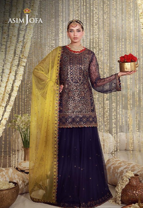 Asim Jofa | Luxury Festive 26 | AJULFE-04-Brand:Asim Jofa-Type:Ladies Clothes-Navy Blue-Poly Net-House of Maryam- Buy in UK, USA