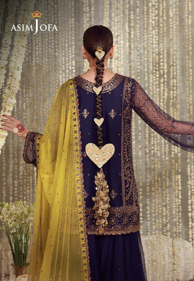 Asim Jofa | Luxury Festive 26 | AJULFE-04-Brand:Asim Jofa-Type:Ladies Clothes-Navy Blue-Poly Net-House of Maryam- Buy in UK, USA
