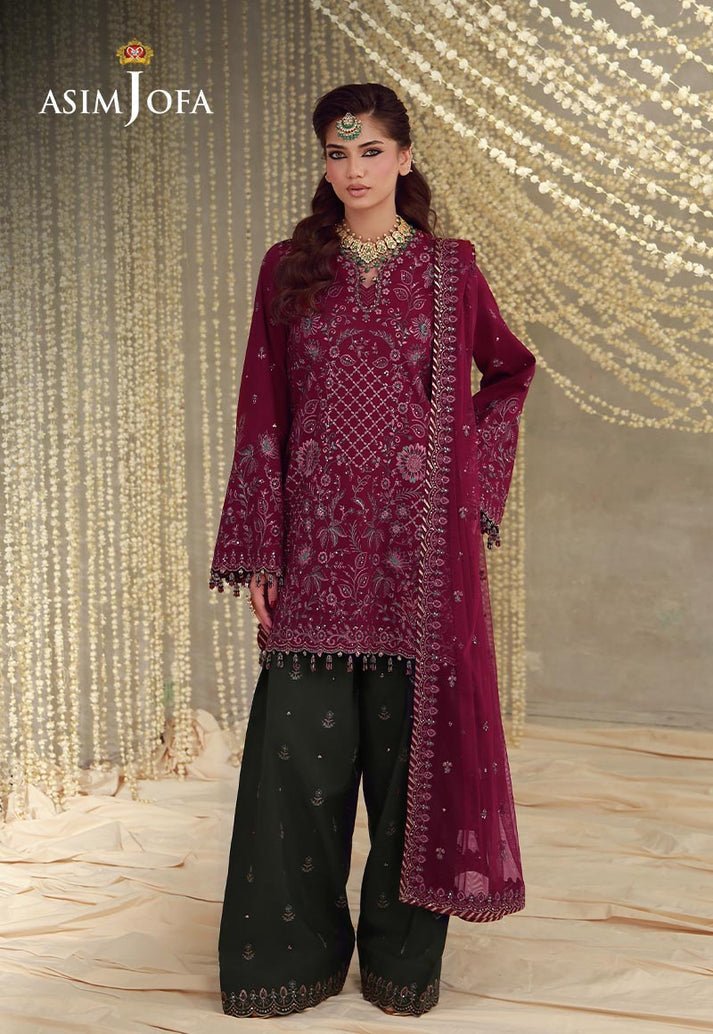 Asim Jofa | Luxury Festive 26 | AJULFE-05-Brand:Asim Jofa-Type:Ladies Clothes-Magenta-Raw Silk-House of Maryam- Buy in UK, USA