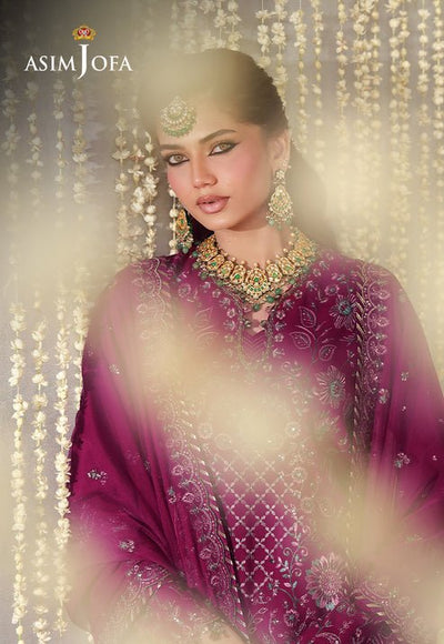 Asim Jofa | Luxury Festive 26 | AJULFE-05-Brand:Asim Jofa-Type:Ladies Clothes-Magenta-Raw Silk-House of Maryam- Buy in UK, USA
