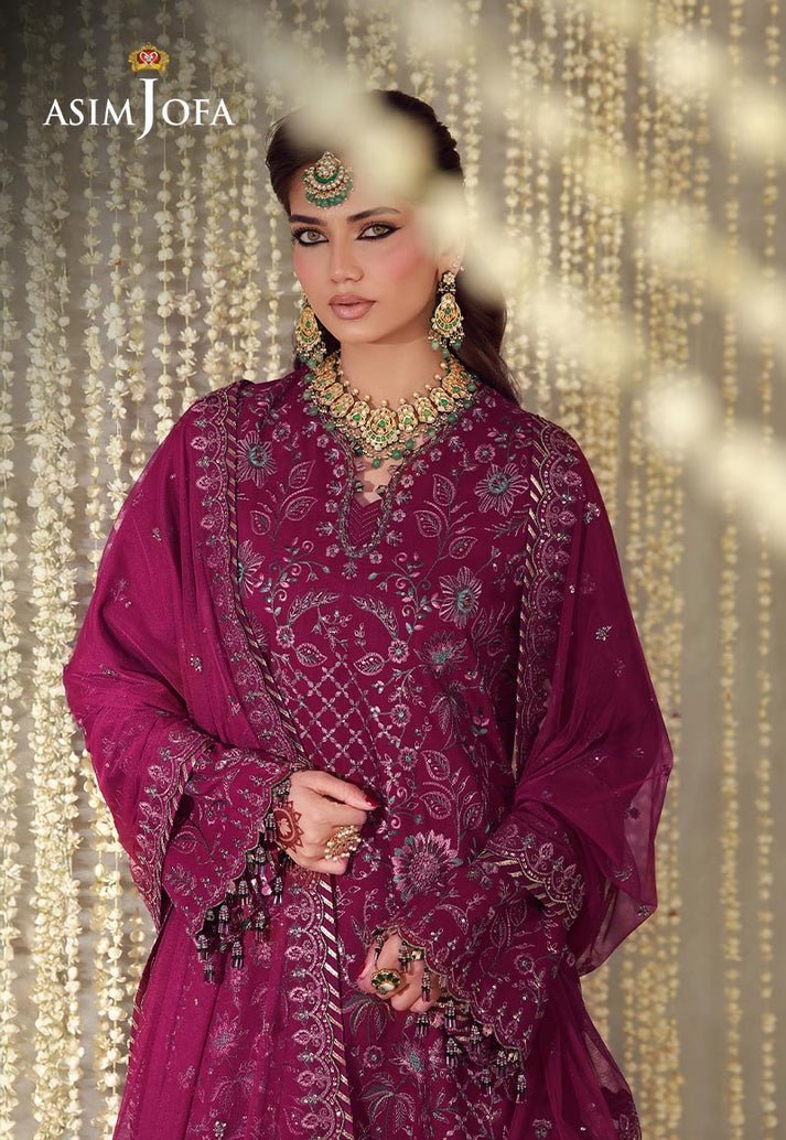 Asim Jofa | Luxury Festive 26 | AJULFE-05-Brand:Asim Jofa-Type:Ladies Clothes-Magenta-Raw Silk-House of Maryam- Buy in UK, USA