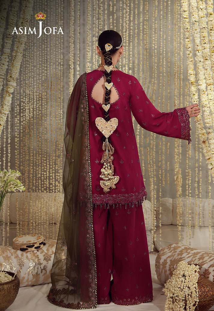 Asim Jofa | Luxury Festive 26 | AJULFE-06-Brand:Asim Jofa-Type:Ladies Clothes-Magenta-Raw Silk-House of Maryam- Buy in UK, USA