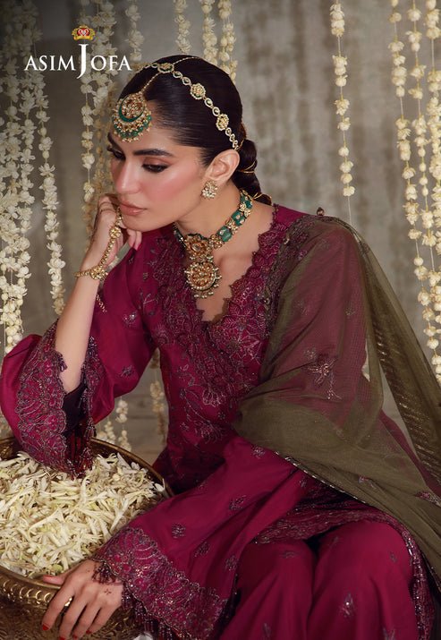 Asim Jofa | Luxury Festive 26 | AJULFE-06-Brand:Asim Jofa-Type:Ladies Clothes-Magenta-Raw Silk-House of Maryam- Buy in UK, USA