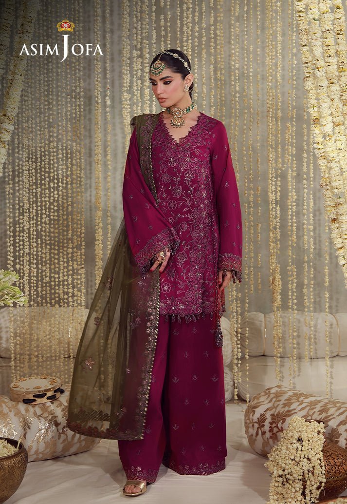 Asim Jofa | Luxury Festive 26 | AJULFE-06-Brand:Asim Jofa-Type:Ladies Clothes-Magenta-Raw Silk-House of Maryam- Buy in UK, USA