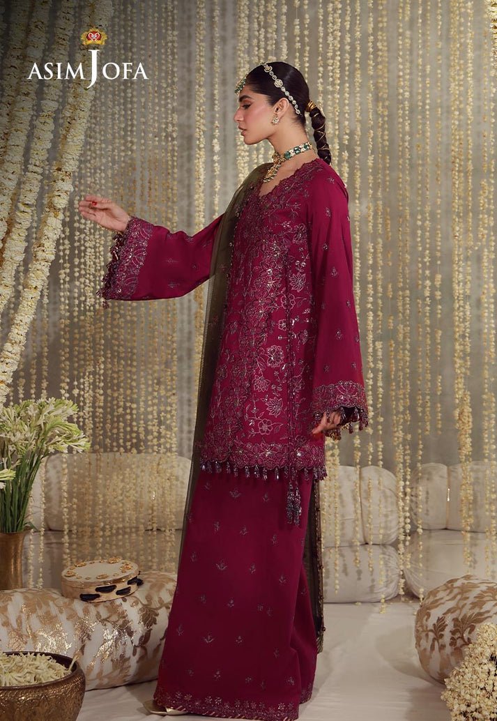 Asim Jofa | Luxury Festive 26 | AJULFE-06-Brand:Asim Jofa-Type:Ladies Clothes-Magenta-Raw Silk-House of Maryam- Buy in UK, USA