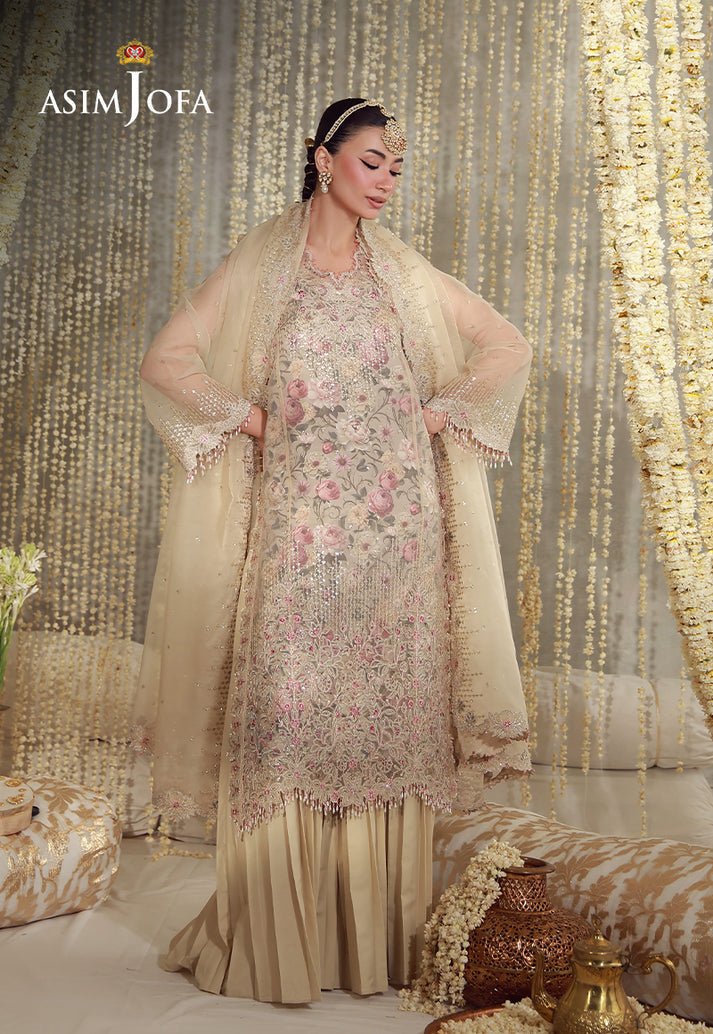 Asim Jofa | Luxury Festive 26 | AJULFE-07-Brand:Asim Jofa-Type:Ladies Clothes-Beige-Organza-House of Maryam- Buy in UK, USA