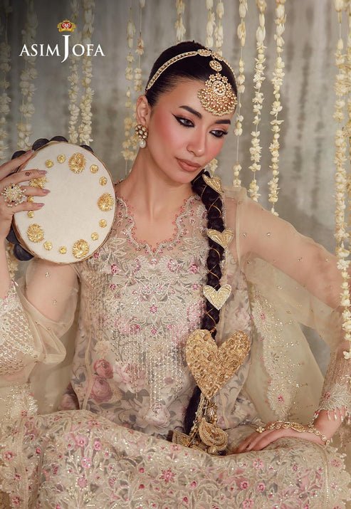 Asim Jofa | Luxury Festive 26 | AJULFE-07-Brand:Asim Jofa-Type:Ladies Clothes-Beige-Organza-House of Maryam- Buy in UK, USA