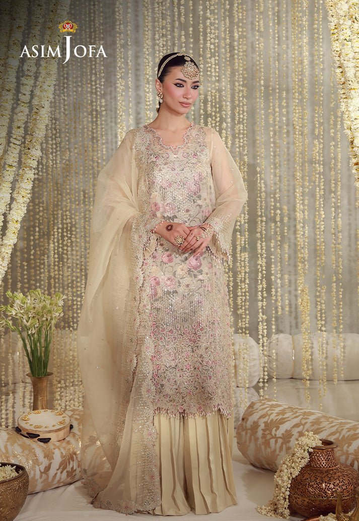 Asim Jofa | Luxury Festive 26 | AJULFE-07-Brand:Asim Jofa-Type:Ladies Clothes-Beige-Organza-House of Maryam- Buy in UK, USA
