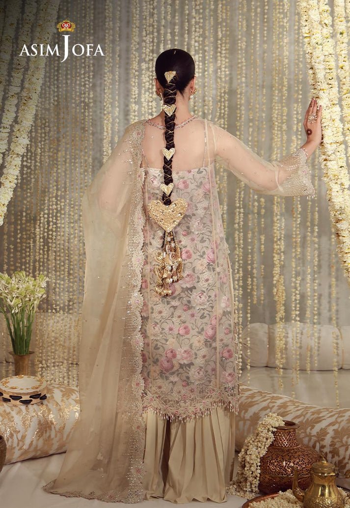Asim Jofa | Luxury Festive 26 | AJULFE-07-Brand:Asim Jofa-Type:Ladies Clothes-Beige-Organza-House of Maryam- Buy in UK, USA