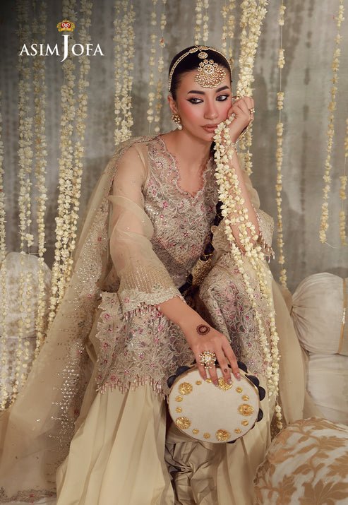 Asim Jofa | Luxury Festive 26 | AJULFE-07-Brand:Asim Jofa-Type:Ladies Clothes-Beige-Organza-House of Maryam- Buy in UK, USA