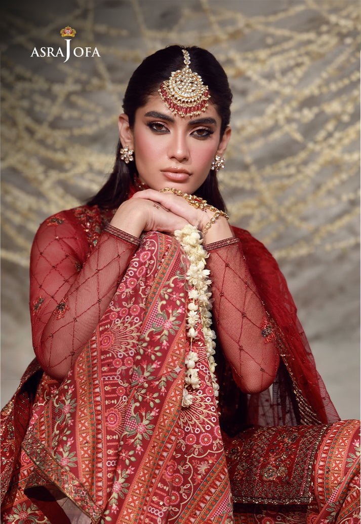 Asim Jofa | Luxury Festive 26 | AJULFE-08-Brand:Asim Jofa-Type:Ladies Clothes-Maroon-Poly Net-House of Maryam- Buy in UK, USA