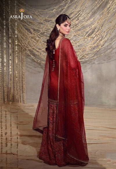 Asim Jofa | Luxury Festive 26 | AJULFE-08-Brand:Asim Jofa-Type:Ladies Clothes-Maroon-Poly Net-House of Maryam- Buy in UK, USA