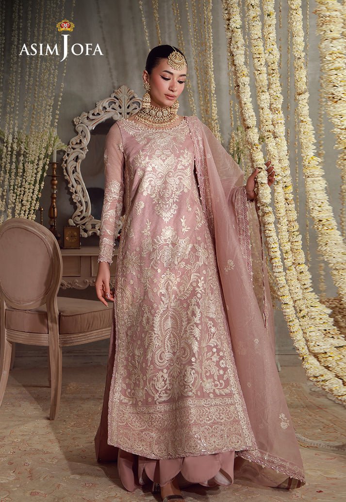 Asim Jofa | Luxury Festive 26 | AJULFE-09-Brand:Asim Jofa-Type:Ladies Clothes-Tea Pink-Javeria Net-House of Maryam- Buy in UK, USA