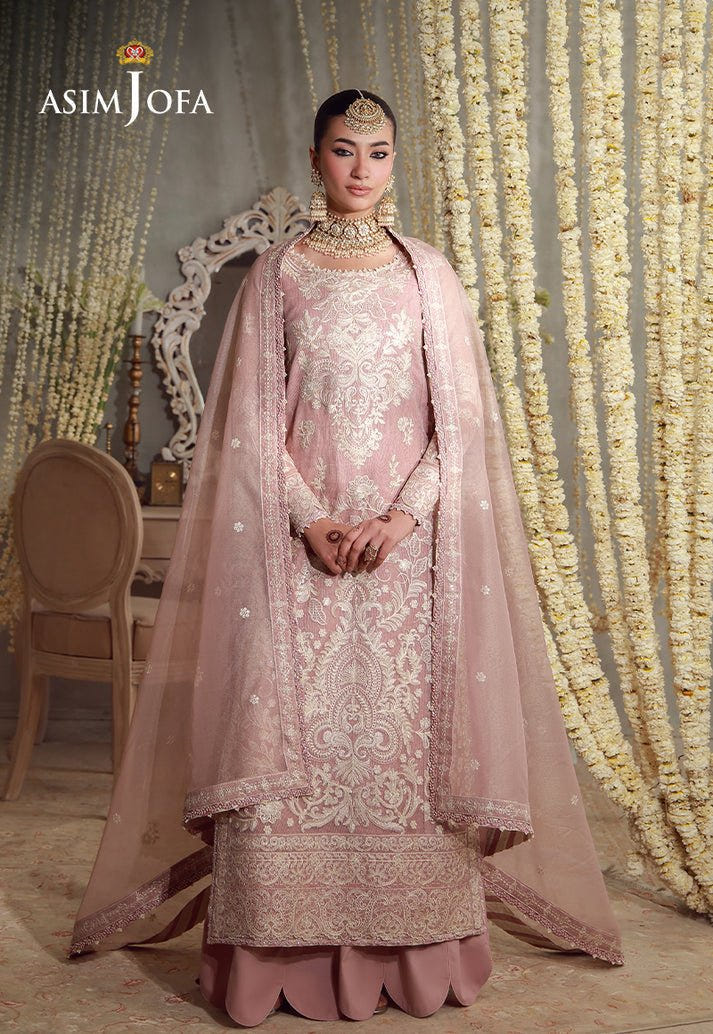 Asim Jofa | Luxury Festive 26 | AJULFE-09-Brand:Asim Jofa-Type:Ladies Clothes-Tea Pink-Javeria Net-House of Maryam- Buy in UK, USA