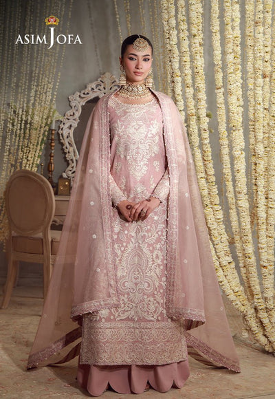 Asim Jofa | Luxury Festive 26 | AJULFE-09-Brand:Asim Jofa-Type:Ladies Clothes-Tea Pink-Javeria Net-House of Maryam- Buy in UK, USA