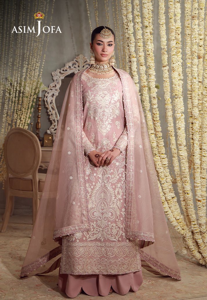 Asim Jofa | Luxury Festive 26 | AJULFE-09-Brand:Asim Jofa-Type:Ladies Clothes-Tea Pink-Javeria Net-House of Maryam- Buy in UK, USA