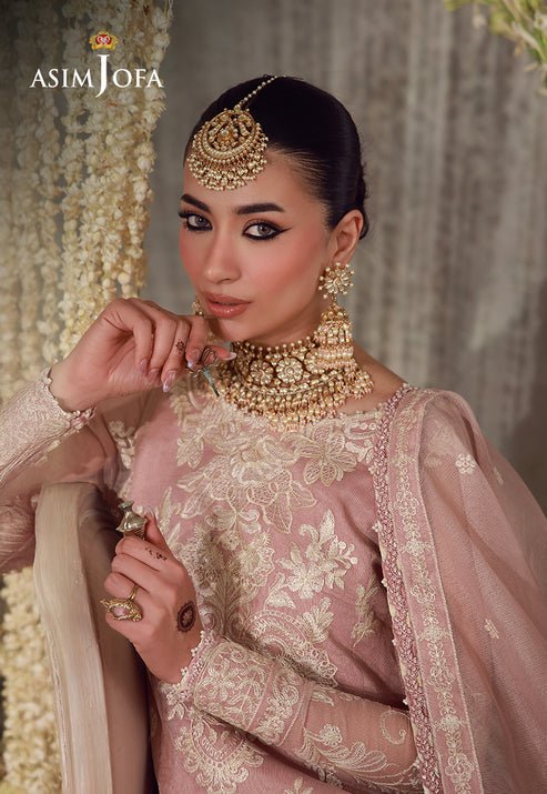 Asim Jofa | Luxury Festive 26 | AJULFE-09-Brand:Asim Jofa-Type:Ladies Clothes-Tea Pink-Javeria Net-House of Maryam- Buy in UK, USA