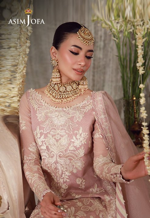Asim Jofa | Luxury Festive 26 | AJULFE-09-Brand:Asim Jofa-Type:Ladies Clothes-Tea Pink-Javeria Net-House of Maryam- Buy in UK, USA