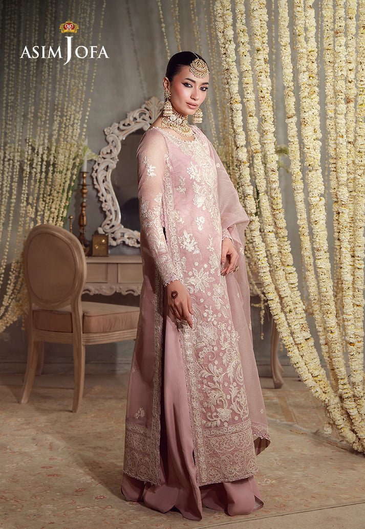 Asim Jofa | Luxury Festive 26 | AJULFE-09-Brand:Asim Jofa-Type:Ladies Clothes-Tea Pink-Javeria Net-House of Maryam- Buy in UK, USA