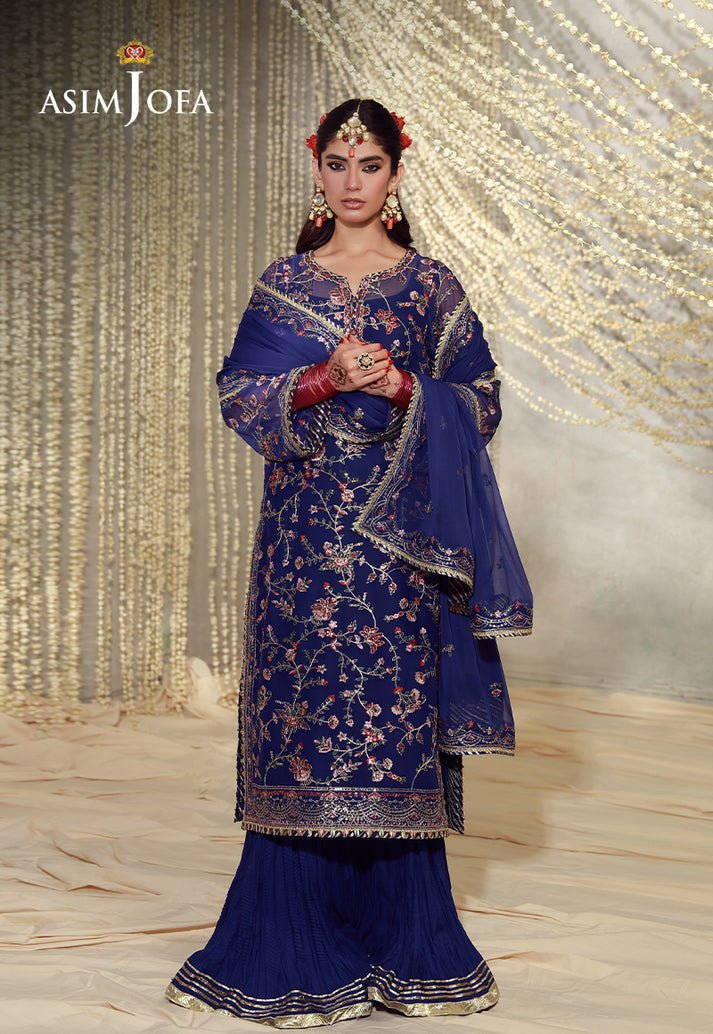 Asim Jofa | Luxury Festive 26 | AJULFE-10-Brand:Asim Jofa-Type:Ladies Clothes-Electric Blue-Chiffon-House of Maryam- Buy in UK, USA
