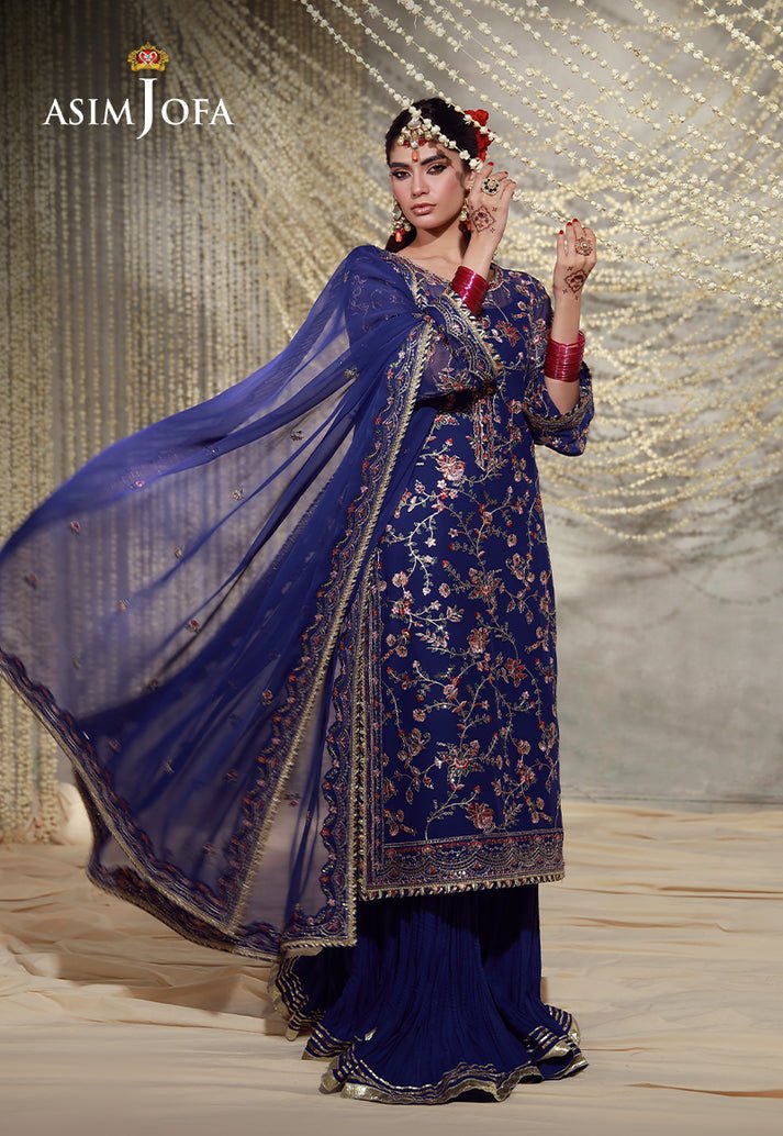 Asim Jofa | Luxury Festive 26 | AJULFE-10-Brand:Asim Jofa-Type:Ladies Clothes-Electric Blue-Chiffon-House of Maryam- Buy in UK, USA