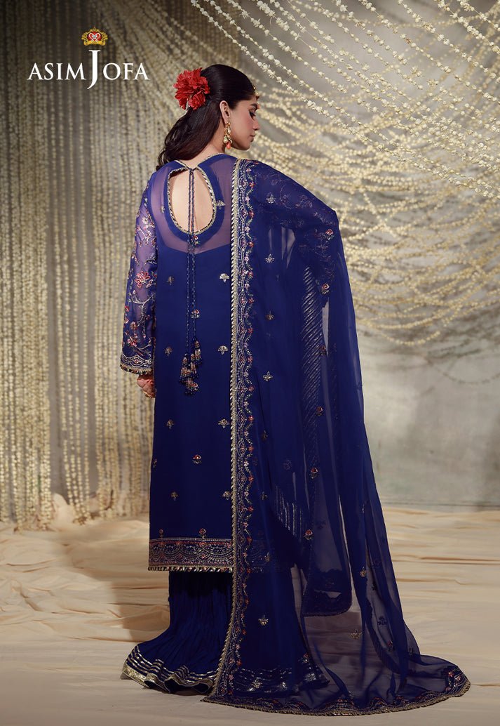 Asim Jofa | Luxury Festive 26 | AJULFE-10-Brand:Asim Jofa-Type:Ladies Clothes-Electric Blue-Chiffon-House of Maryam- Buy in UK, USA