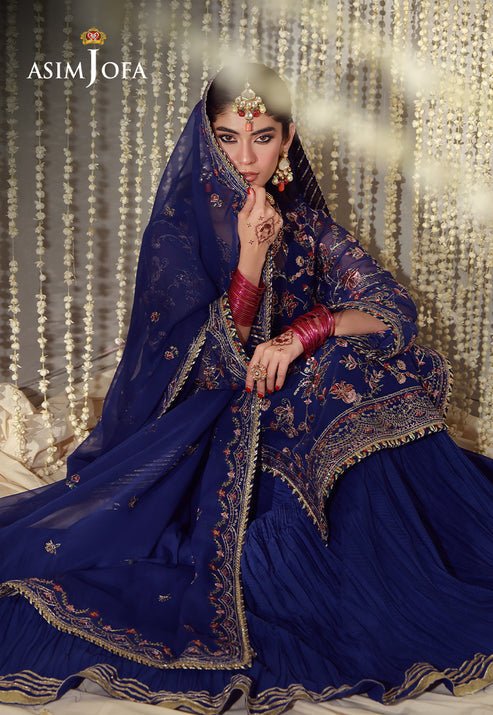 Asim Jofa | Luxury Festive 26 | AJULFE-10-Brand:Asim Jofa-Type:Ladies Clothes-Electric Blue-Chiffon-House of Maryam- Buy in UK, USA