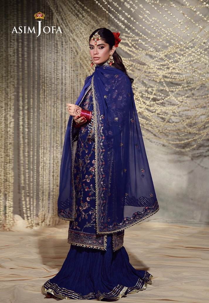 Asim Jofa | Luxury Festive 26 | AJULFE-10-Brand:Asim Jofa-Type:Ladies Clothes-Electric Blue-Chiffon-House of Maryam- Buy in UK, USA
