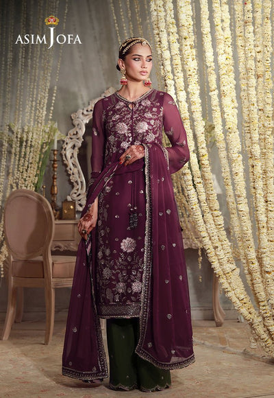 Asim Jofa | Luxury Festive 26 | AJULFE-11-Brand:Asim Jofa-Type:Ladies Clothes-Magenta-Chiffon-House of Maryam- Buy in UK, USA
