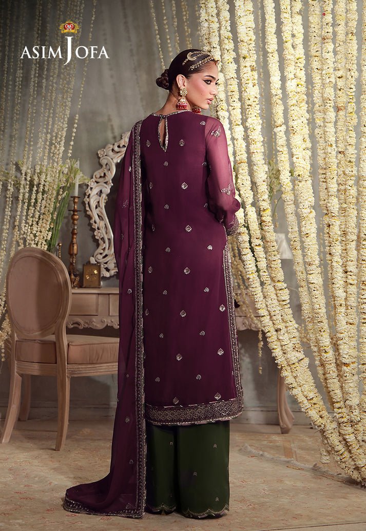 Asim Jofa | Luxury Festive 26 | AJULFE-11-Brand:Asim Jofa-Type:Ladies Clothes-Magenta-Chiffon-House of Maryam- Buy in UK, USA