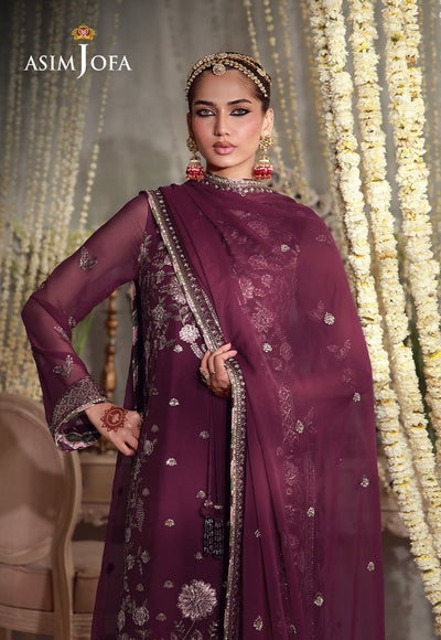 Asim Jofa | Luxury Festive 26 | AJULFE-11-Brand:Asim Jofa-Type:Ladies Clothes-Magenta-Chiffon-House of Maryam- Buy in UK, USA