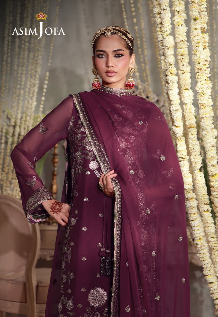 Asim Jofa | Luxury Festive 26 | AJULFE-11-Brand:Asim Jofa-Type:Ladies Clothes-Magenta-Chiffon-House of Maryam- Buy in UK, USA