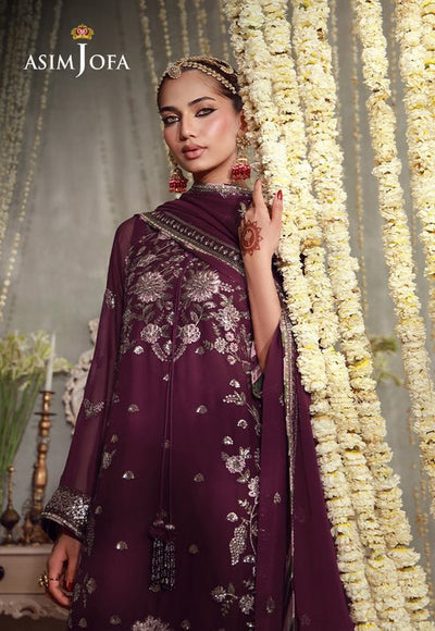 Asim Jofa | Luxury Festive 26 | AJULFE-11-Brand:Asim Jofa-Type:Ladies Clothes-Magenta-Chiffon-House of Maryam- Buy in UK, USA
