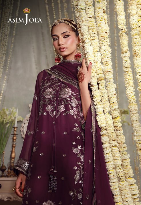 Asim Jofa | Luxury Festive 26 | AJULFE-11-Brand:Asim Jofa-Type:Ladies Clothes-Magenta-Chiffon-House of Maryam- Buy in UK, USA