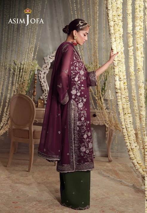 Asim Jofa | Luxury Festive 26 | AJULFE-11-Brand:Asim Jofa-Type:Ladies Clothes-Magenta-Chiffon-House of Maryam- Buy in UK, USA
