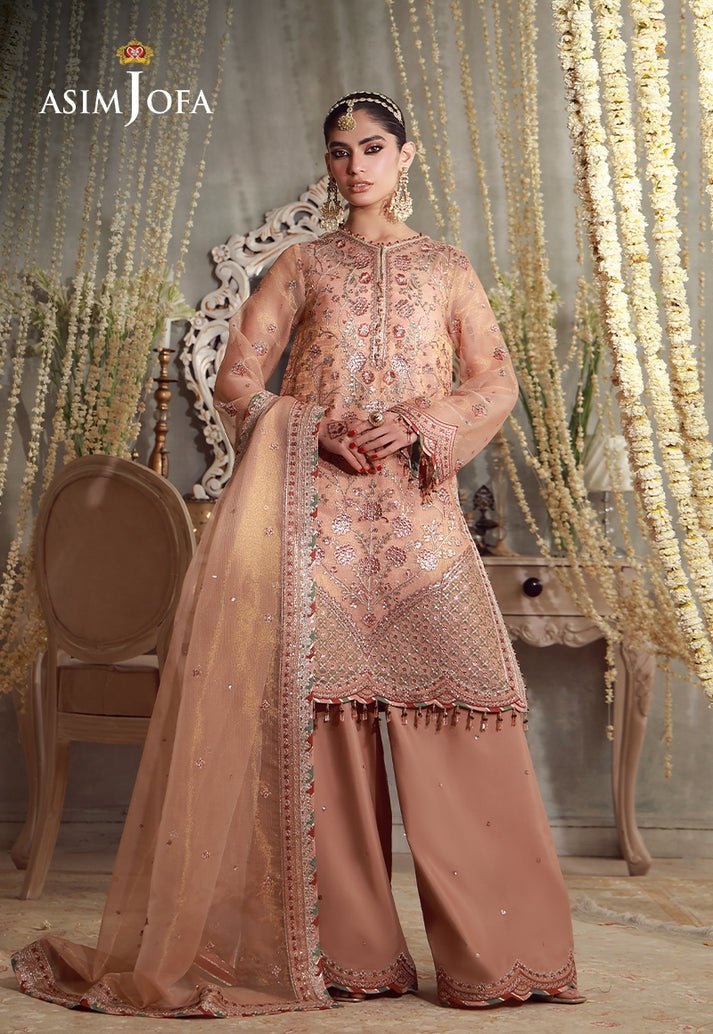 Asim Jofa | Luxury Festive 26 | AJULFE-12-Brand:Asim Jofa-Type:Ladies Clothes-Peach-Zari Chek Net-House of Maryam- Buy in UK, USA