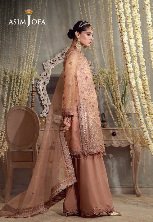 Asim Jofa | Luxury Festive 26 | AJULFE-12-Brand:Asim Jofa-Type:Ladies Clothes-Peach-Zari Chek Net-House of Maryam- Buy in UK, USA