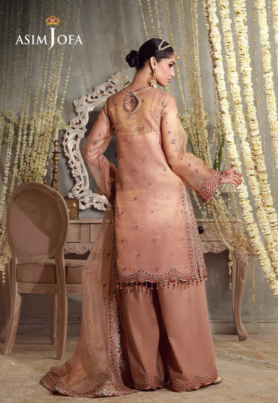 Asim Jofa | Luxury Festive 26 | AJULFE-12-Brand:Asim Jofa-Type:Ladies Clothes-Peach-Zari Chek Net-House of Maryam- Buy in UK, USA