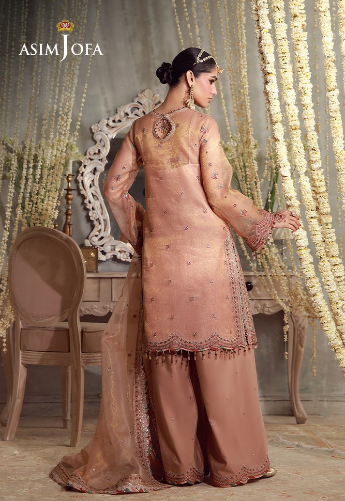 Asim Jofa | Luxury Festive 26 | AJULFE-12-Brand:Asim Jofa-Type:Ladies Clothes-Peach-Zari Chek Net-House of Maryam- Buy in UK, USA