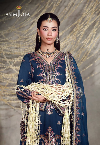 Asim Jofa | Luxury Festive 26 | AJULFE-13-Brand:Asim Jofa-Type:Ladies Clothes-Dark Teal Blue-Slub Lawn-House of Maryam- Buy in UK, USA