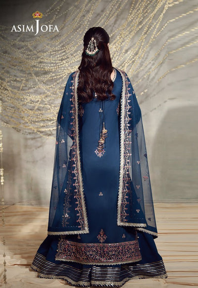 Asim Jofa | Luxury Festive 26 | AJULFE-13-Brand:Asim Jofa-Type:Ladies Clothes-Dark Teal Blue-Slub Lawn-House of Maryam- Buy in UK, USA
