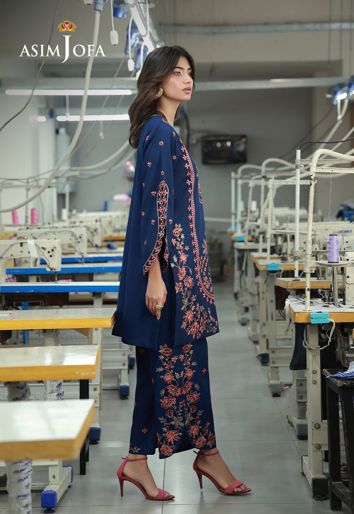 Asim Jofa | Luxury Pret | AJLPF-02-Brand:Asim Jofa-Type:Ladies Clothes-Midnight Blue-Raw Silk-House of Maryam- Buy in UK, USA