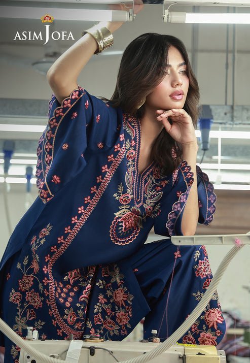 Asim Jofa | Luxury Pret | AJLPF-02-Brand:Asim Jofa-Type:Ladies Clothes-Midnight Blue-Raw Silk-House of Maryam- Buy in UK, USA