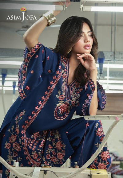 Asim Jofa | Luxury Pret | AJLPF-02-Brand:Asim Jofa-Type:Ladies Clothes-Midnight Blue-Raw Silk-House of Maryam- Buy in UK, USA