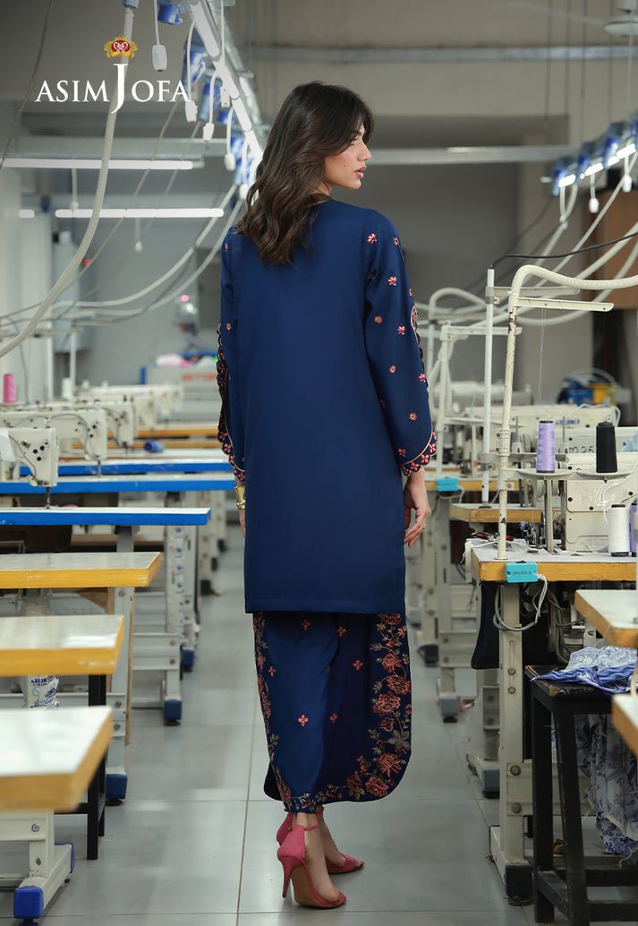 Asim Jofa | Luxury Pret | AJLPF-02-Brand:Asim Jofa-Type:Ladies Clothes-Midnight Blue-Raw Silk-House of Maryam- Buy in UK, USA