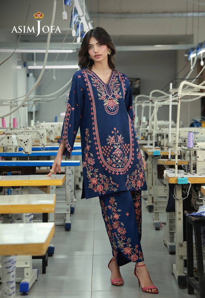 Asim Jofa | Luxury Pret | AJLPF-02-Brand:Asim Jofa-Type:Ladies Clothes-Midnight Blue-Raw Silk-House of Maryam- Buy in UK, USA
