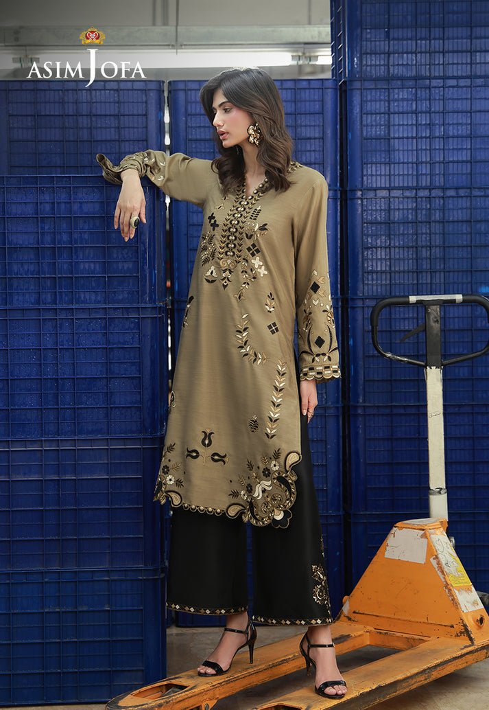 Asim Jofa | Luxury Pret | AJLPF-02-Brand:Asim Jofa-Type:Ladies Clothes-Pastel Olive-Raw Silk-House of Maryam- Buy in UK, USA