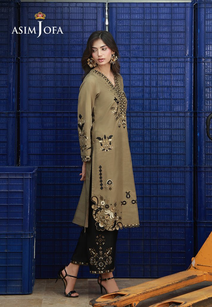 Asim Jofa | Luxury Pret | AJLPF-02-Brand:Asim Jofa-Type:Ladies Clothes-Pastel Olive-Raw Silk-House of Maryam- Buy in UK, USA