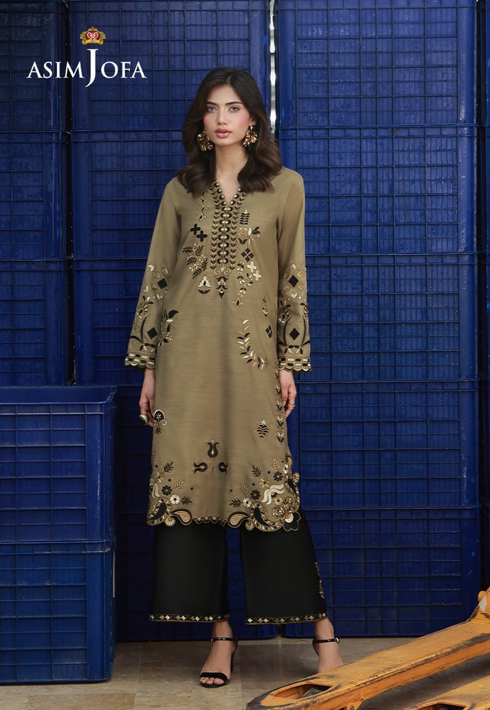 Asim Jofa | Luxury Pret | AJLPF-02-Brand:Asim Jofa-Type:Ladies Clothes-Pastel Olive-Raw Silk-House of Maryam- Buy in UK, USA